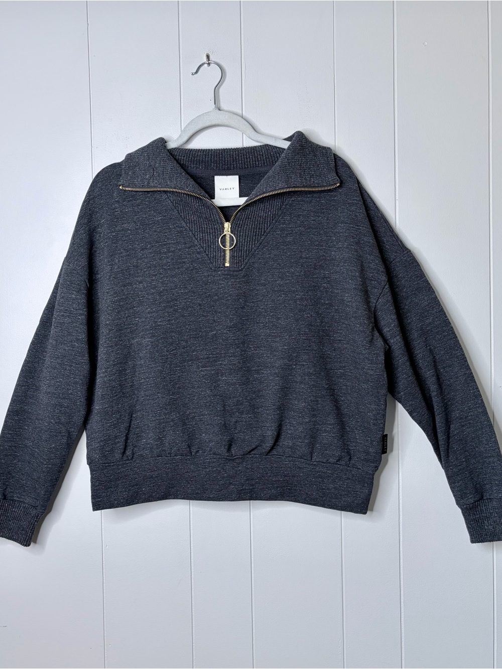 Varley Miller Sweat 1/4 Zip Charcoal Heather Pullover Sweatshirt 100% Cotton XS